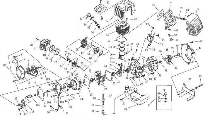 49CC Engine Exploded View
